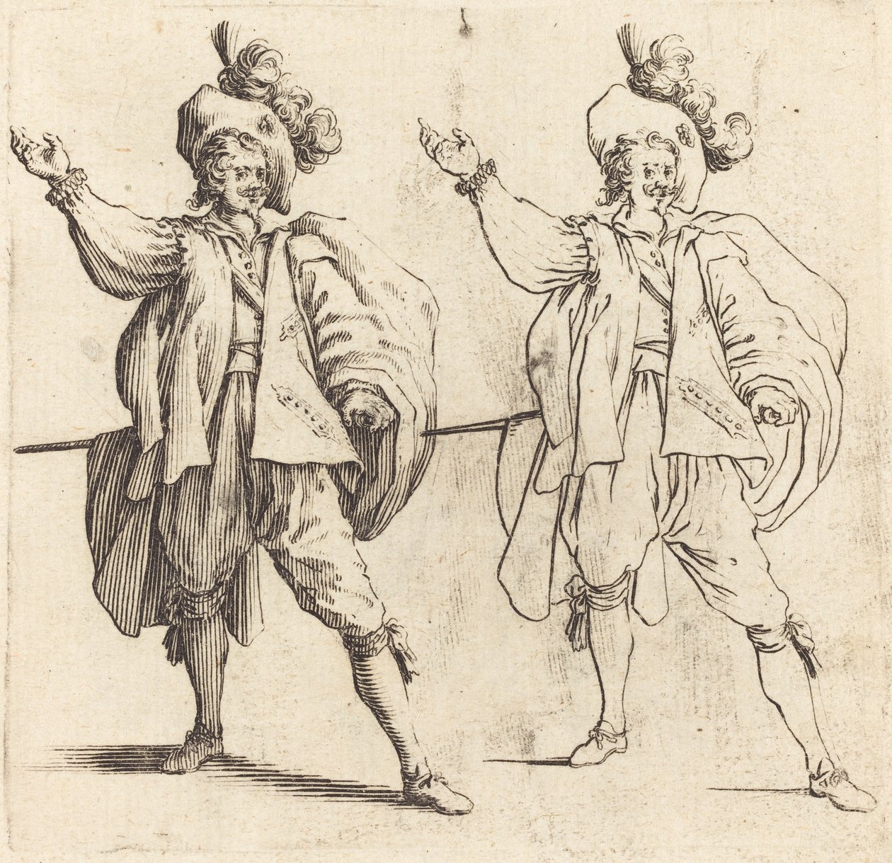 Oficial con gran pluma, vista frontal de Jacques Callot