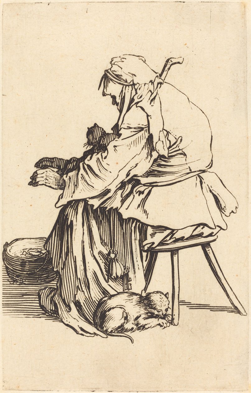Anciana con gatos, c. 1622 de Jacques Callot