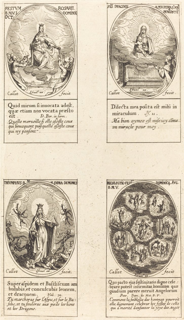 Nuestra Señora del Rosario; Virgen y Niño Apareciendo en una Nube; Virgen Triunfante de Jacques Callot