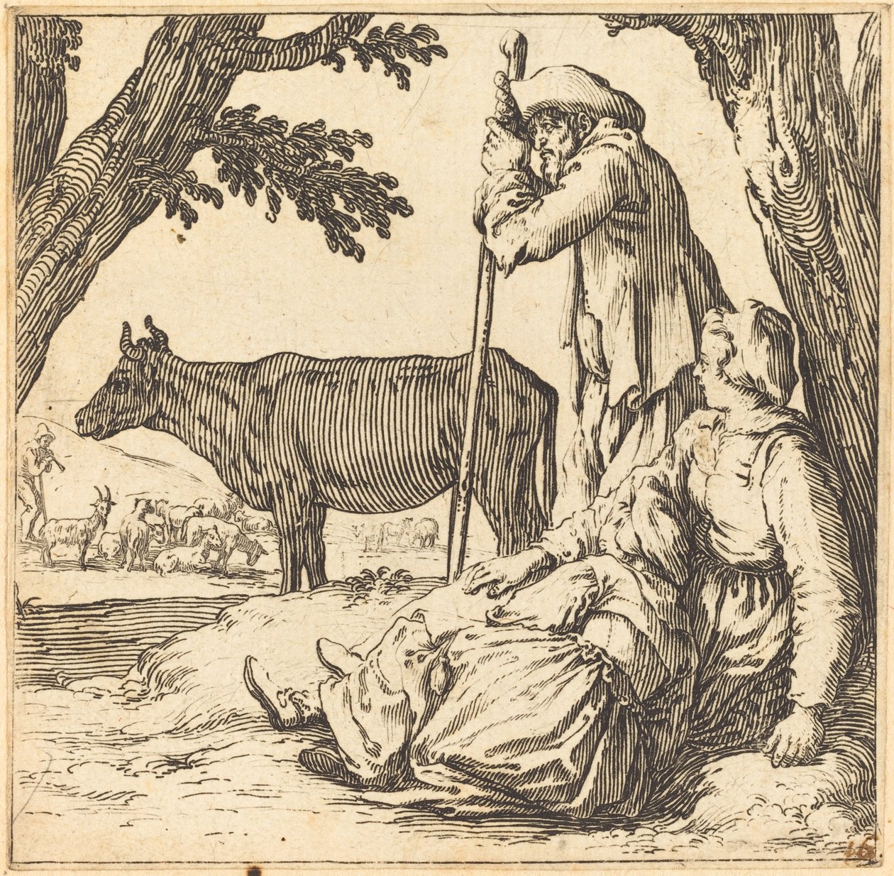 Pareja de Campesinos con Vaca de Jacques Callot