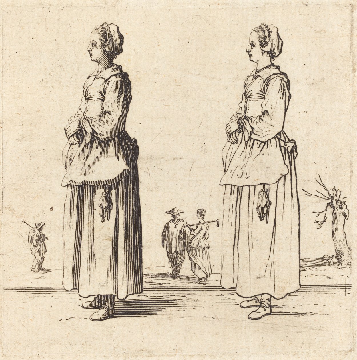 Mujer campesina, de perfil, mirando a la izquierda de Jacques Callot