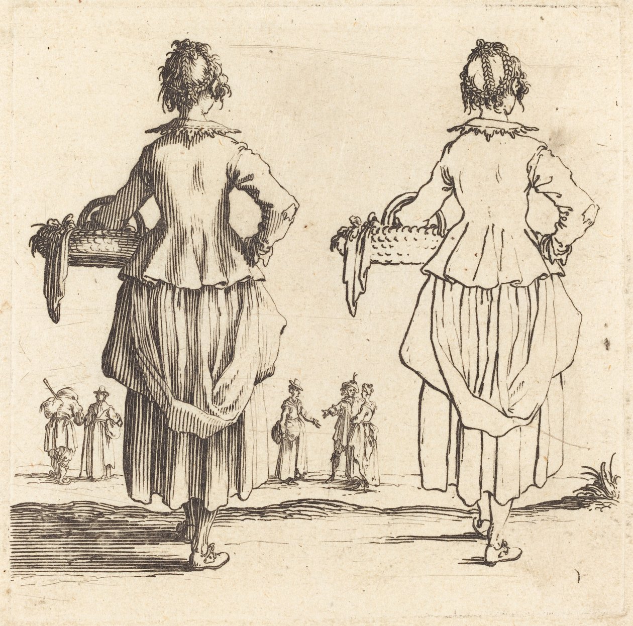 Campesina con cesta, vista desde atrás de Jacques Callot