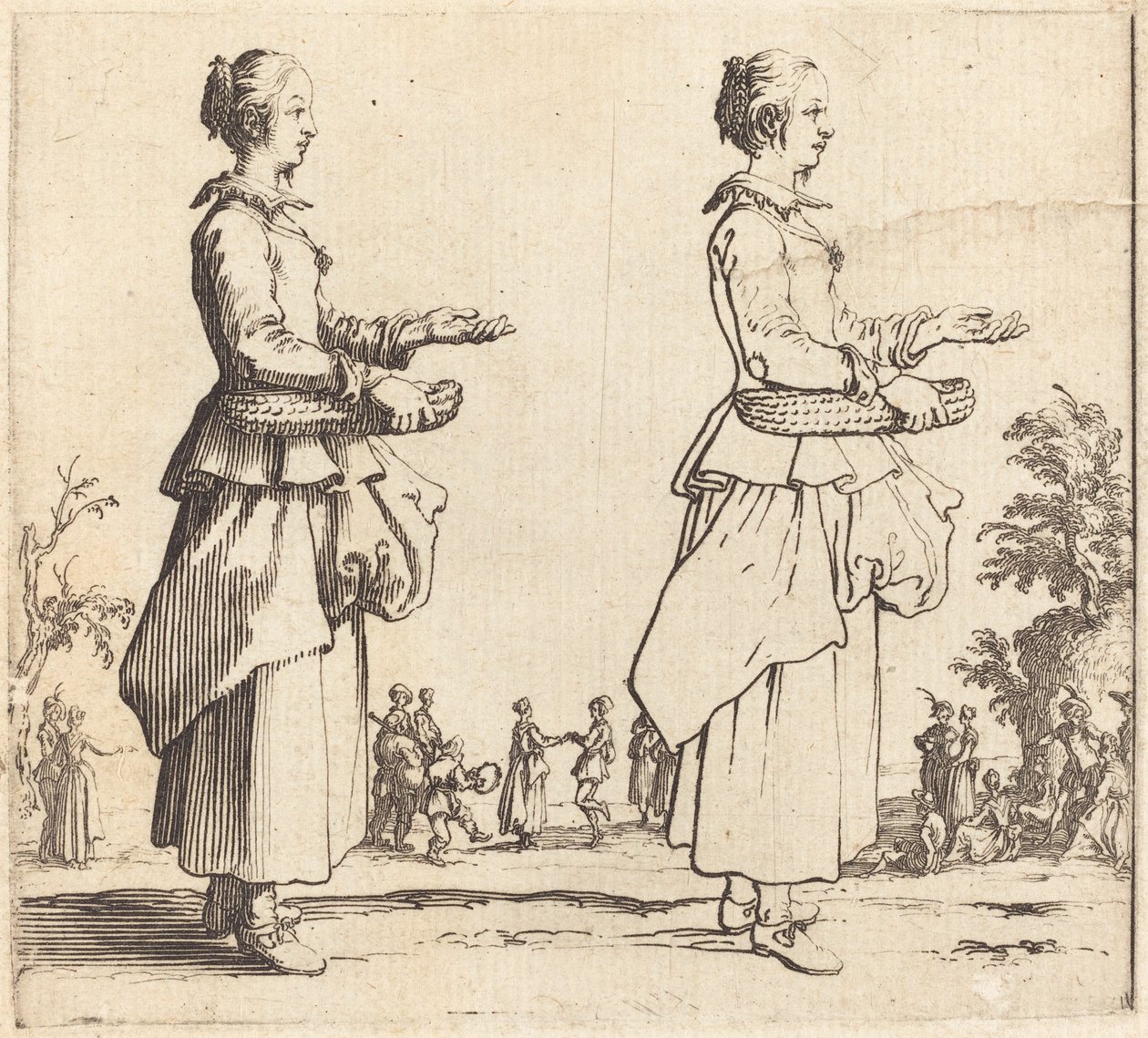 Campesina con Cesta, de Perfil, Mirando a la Derecha de Jacques Callot
