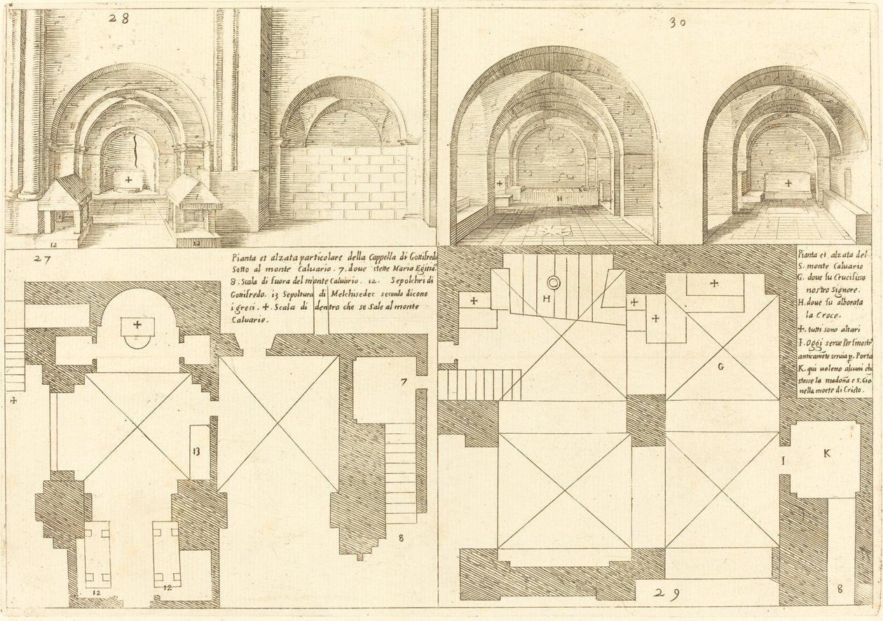 Plano y elevación de la capilla de Godefroy de Bouillon de Jacques Callot