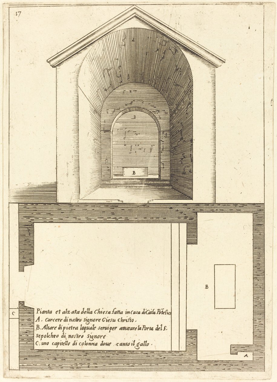 Plano y elevación de la iglesia cerca de la casa de Caifás de Jacques Callot