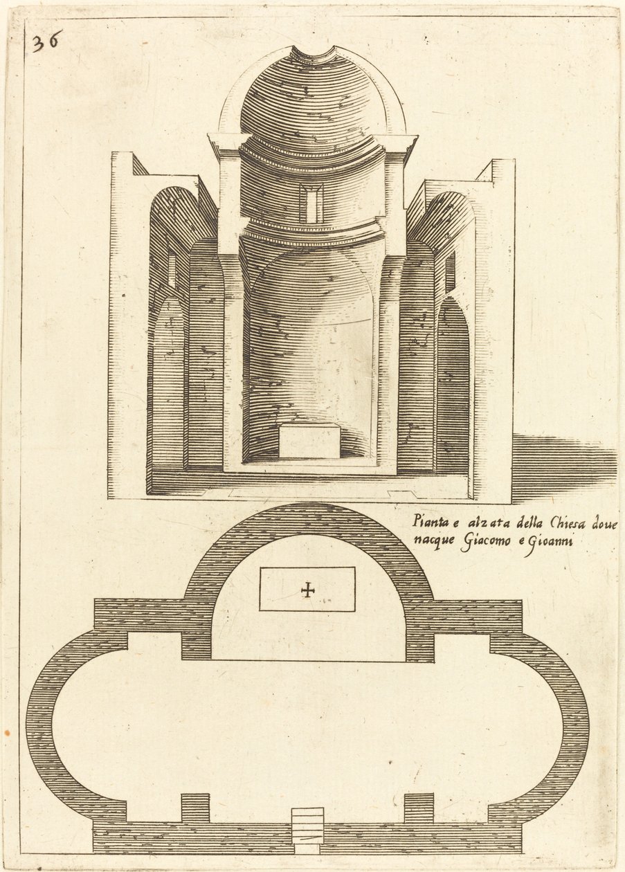 Plano y elevación de la iglesia de los Santos Santiago y Juan de Jacques Callot