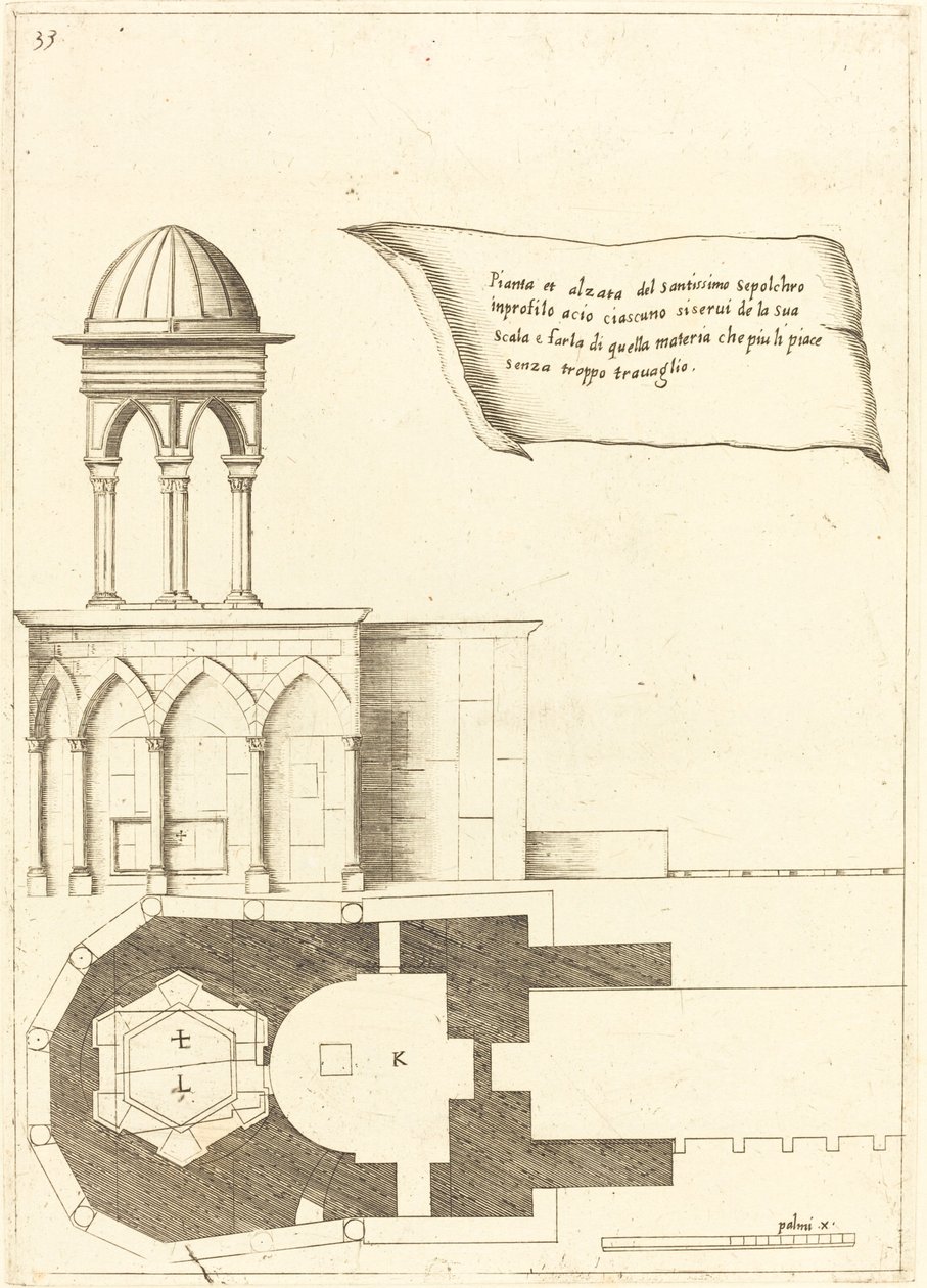Plano y elevación de la Iglesia del Santo Sepulcro de Jacques Callot