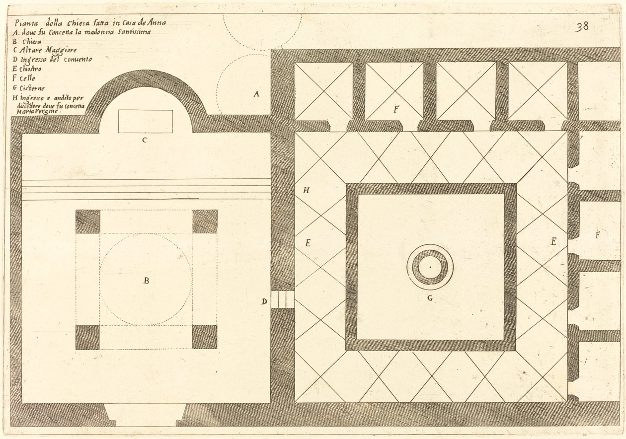 Plano de la iglesia cerca de la casa de Anás, 1619 de Jacques Callot