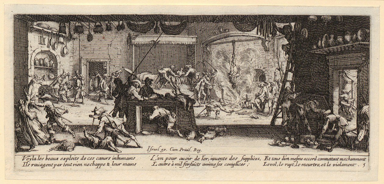 Saqueo de una granja, página 5 del episodio «Los horrores de la guerra» de Jacques Callot