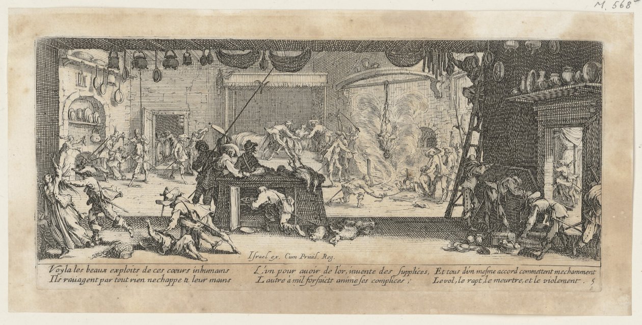 Saqueo de una granja, lámina 5 del episodio «Los horrores de la guerra» de Jacques Callot