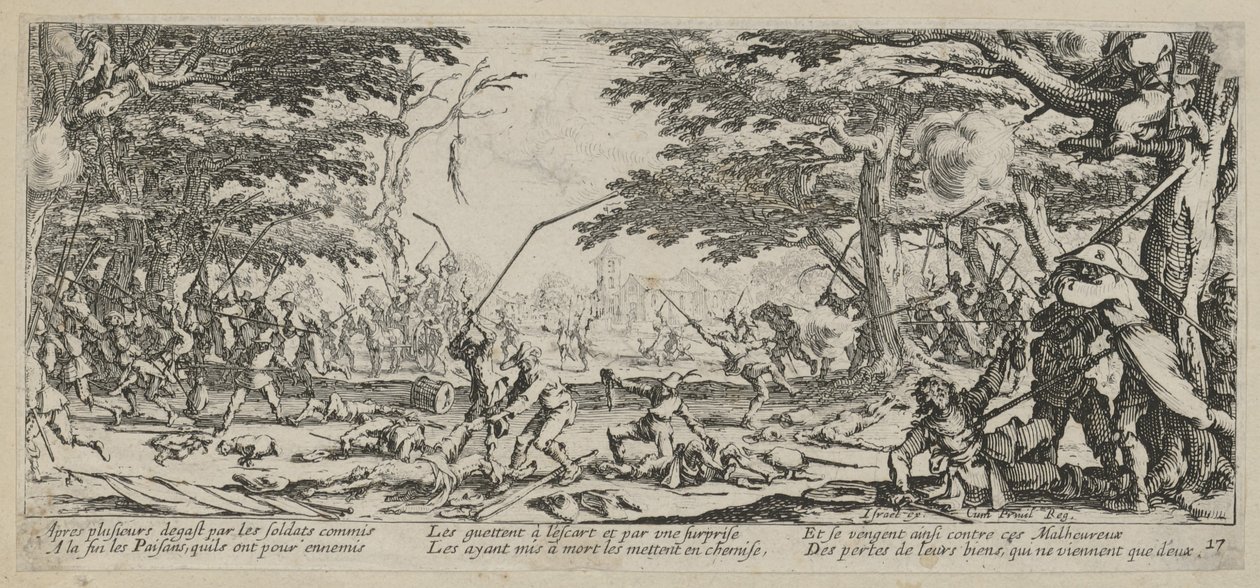 La venganza de los campesinos, página 17 del episodio «Los horrores de la guerra» de Jacques Callot