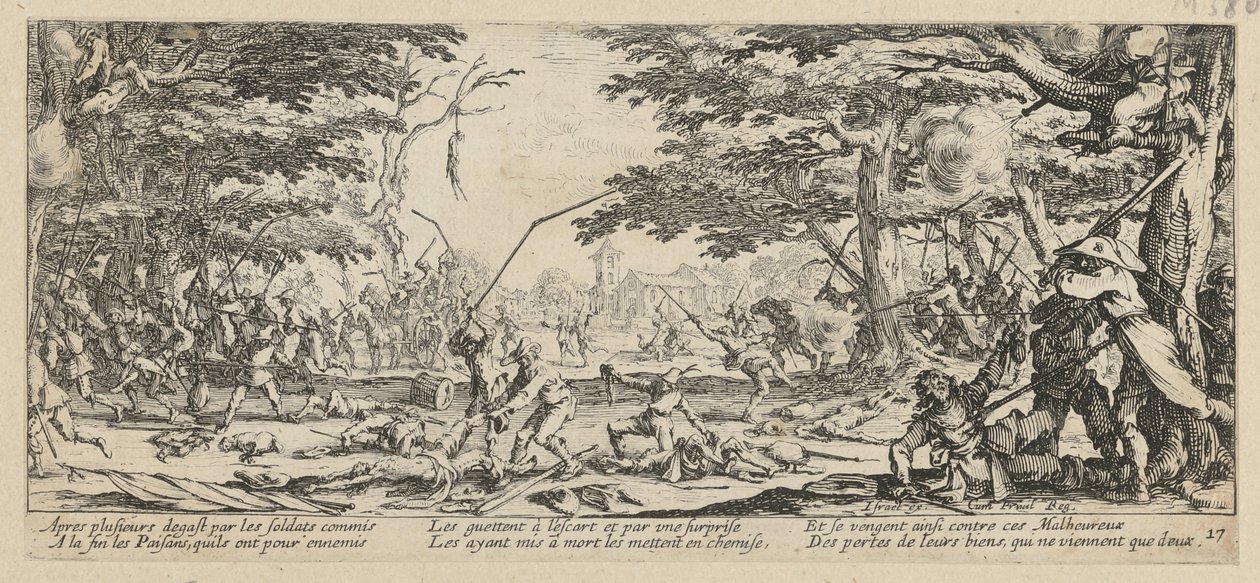 La venganza de los campesinos, página 17 del episodio «Los horrores de la guerra» de Jacques Callot