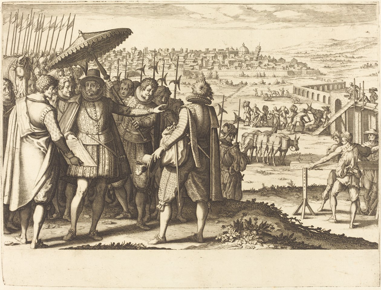 Restauración del acueducto en Pisa, c. 1614 de Jacques Callot