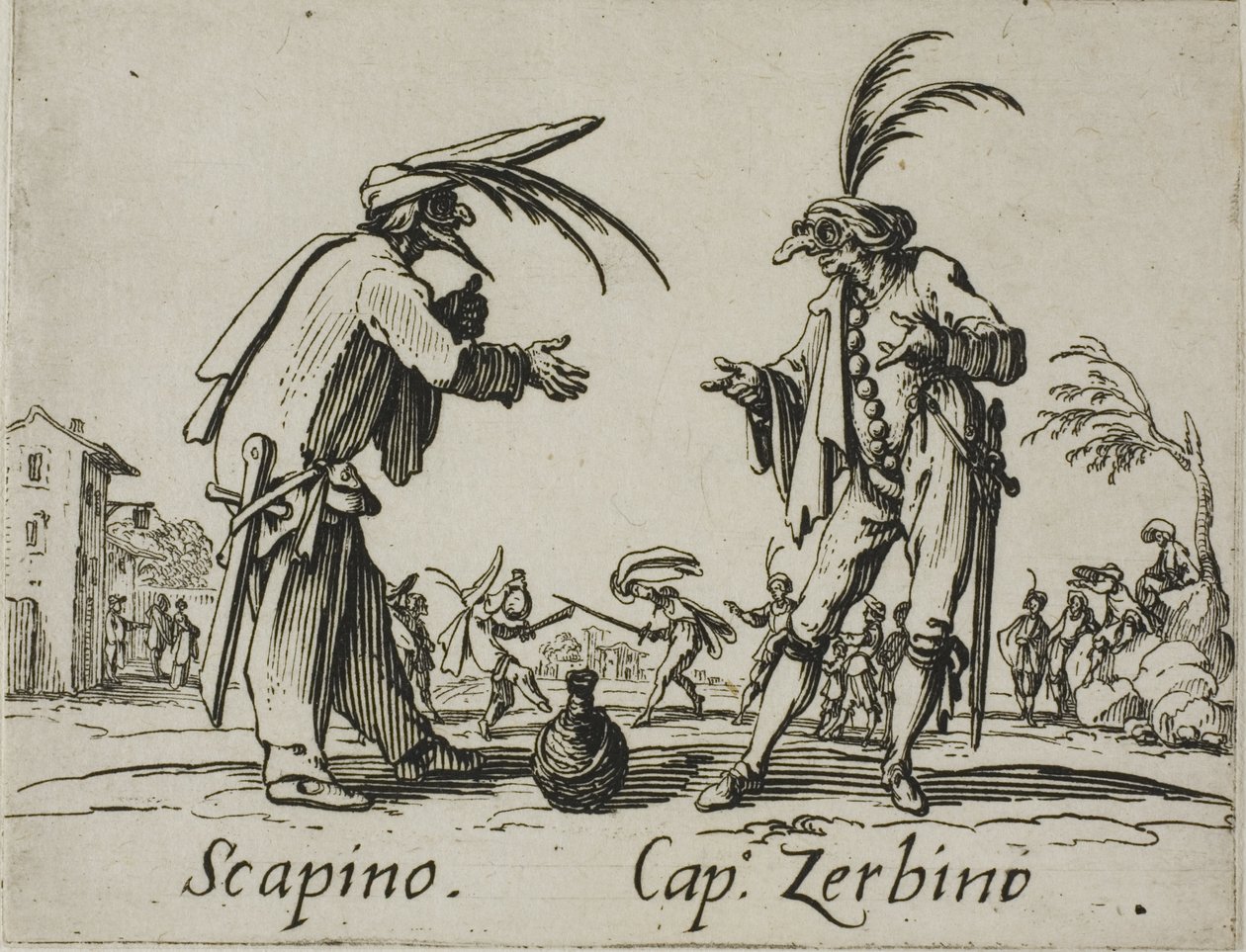 Scapino - Capitán Zerbino, placa 12 de Balli di Sfessania de Jacques Callot