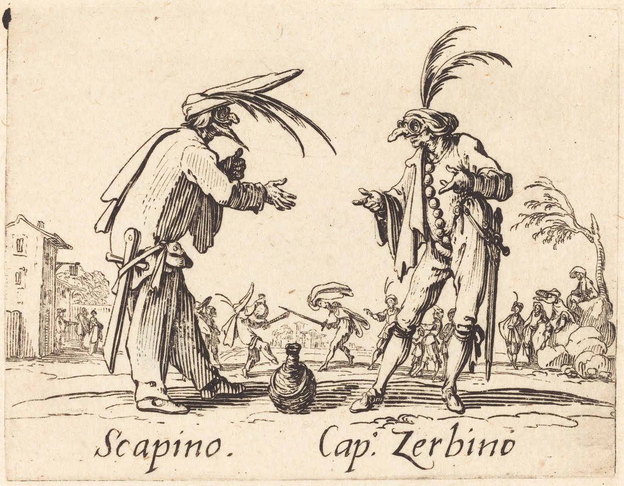 Scapino y Cap. Zerbino, c. 1622 de Jacques Callot