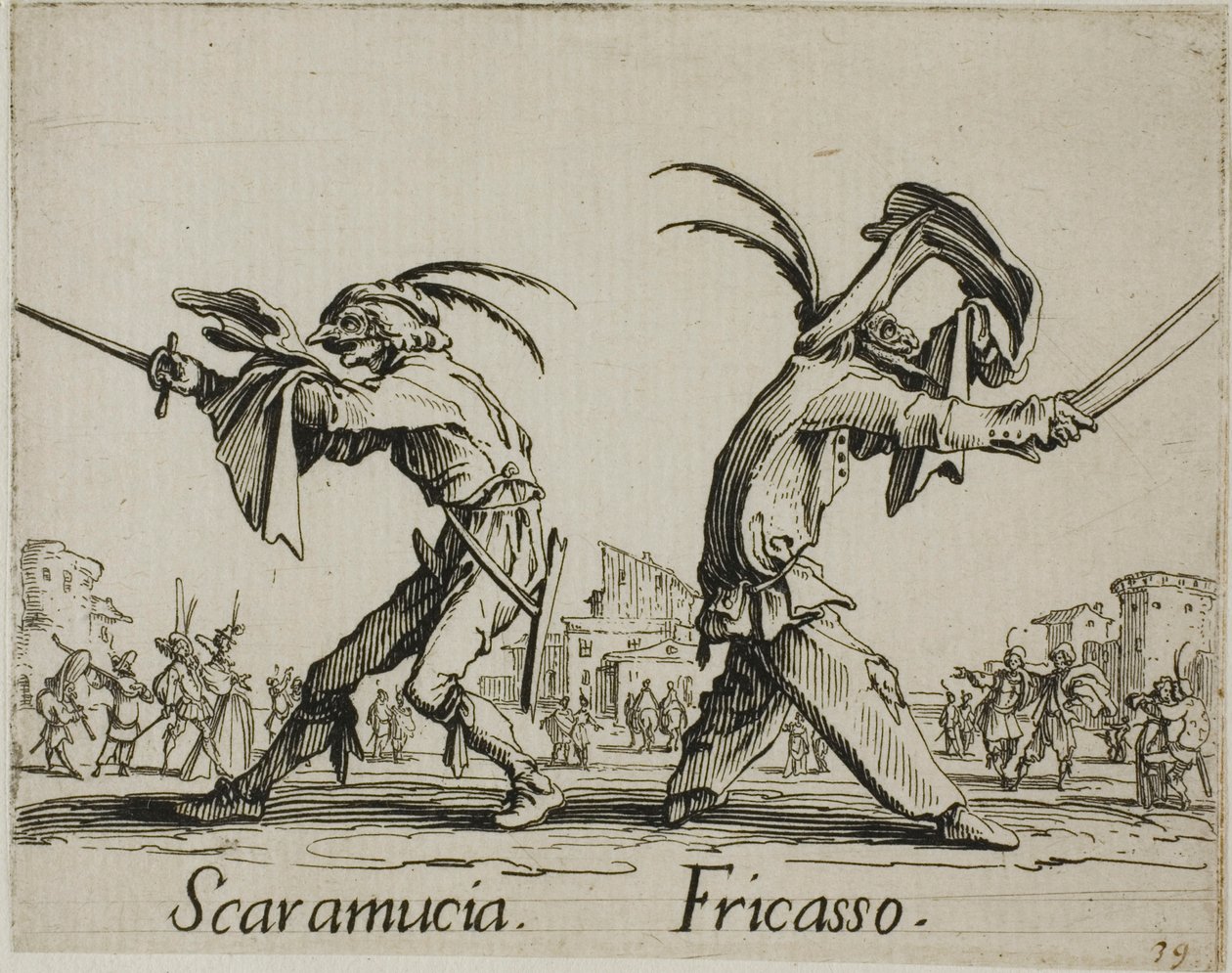 Scaramuccia - Fricasso, plato 11 de Balli di Sfessania de Jacques Callot