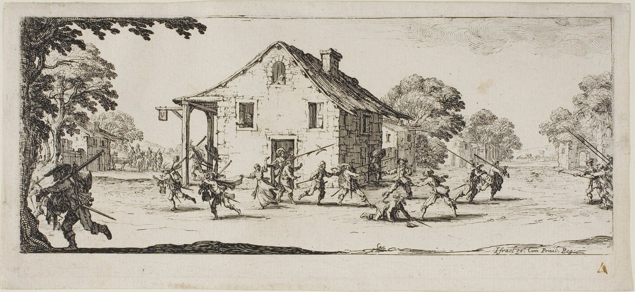 Escena de saqueo, lámina cuatro de Las miserias de la guerra de Jacques Callot