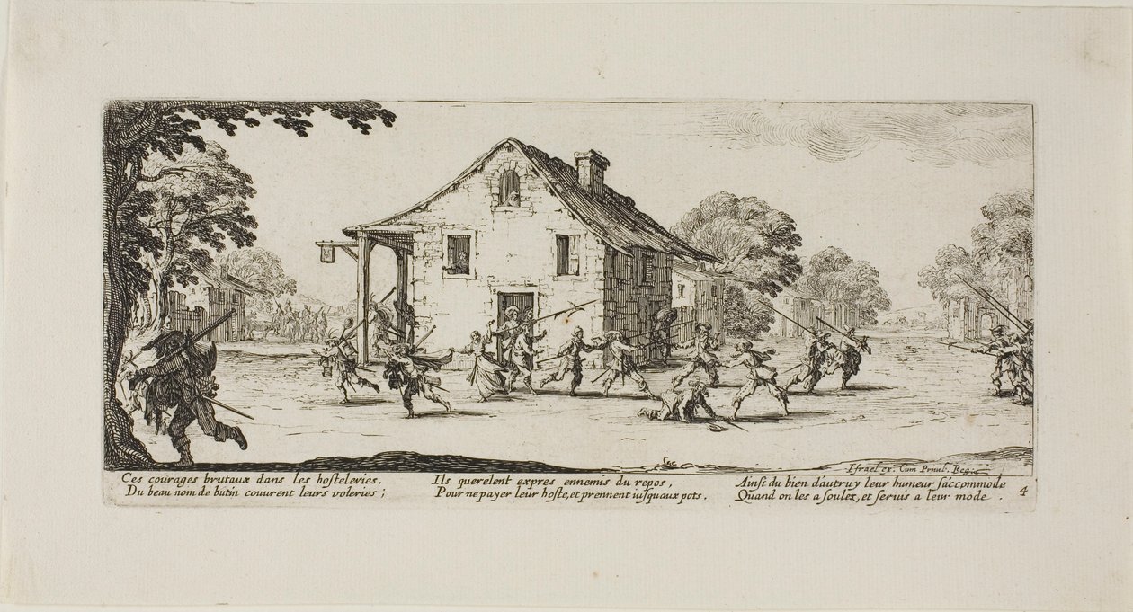 Escena de saqueo, lámina cuatro de Las miserias de la guerra de Jacques Callot