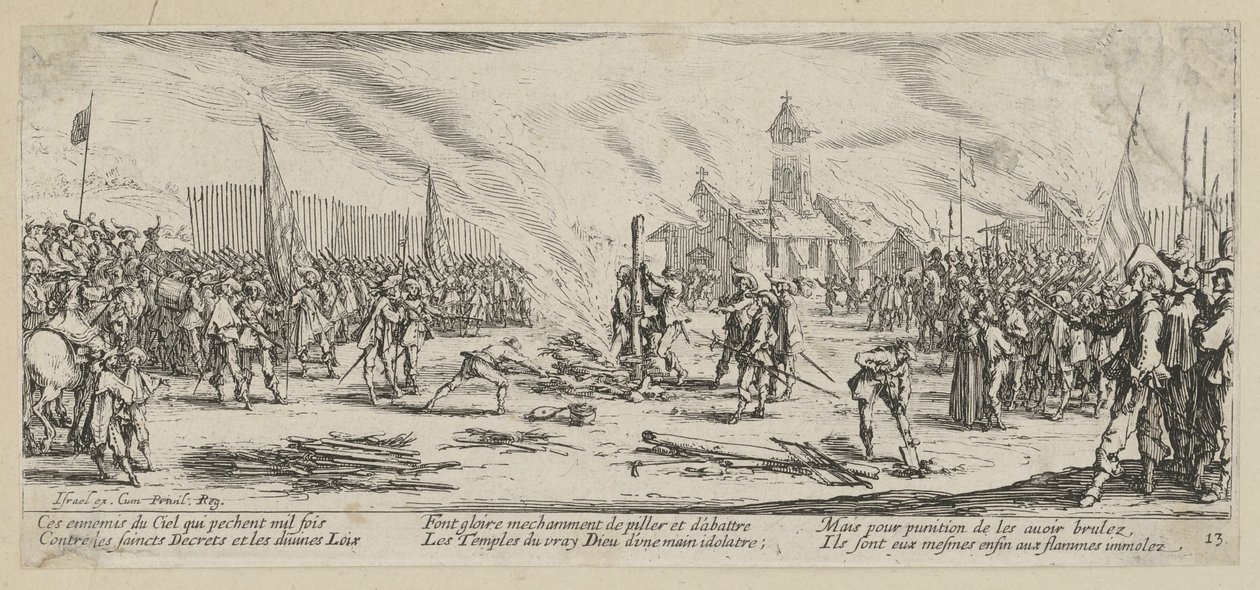 La hoguera, lámina 13 de la serie "Los horrores de la guerra" de Jacques Callot