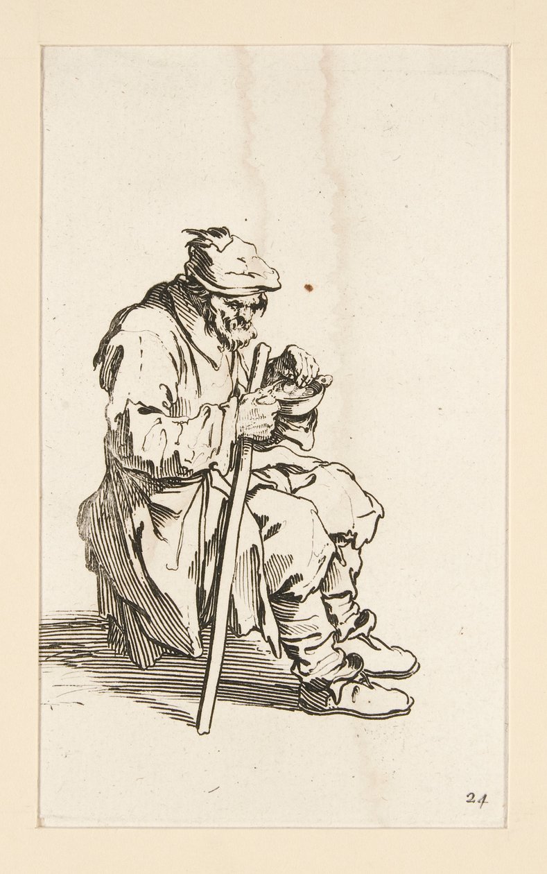 Mendigo sentado, comiendo, de The Beggars de Jacques Callot