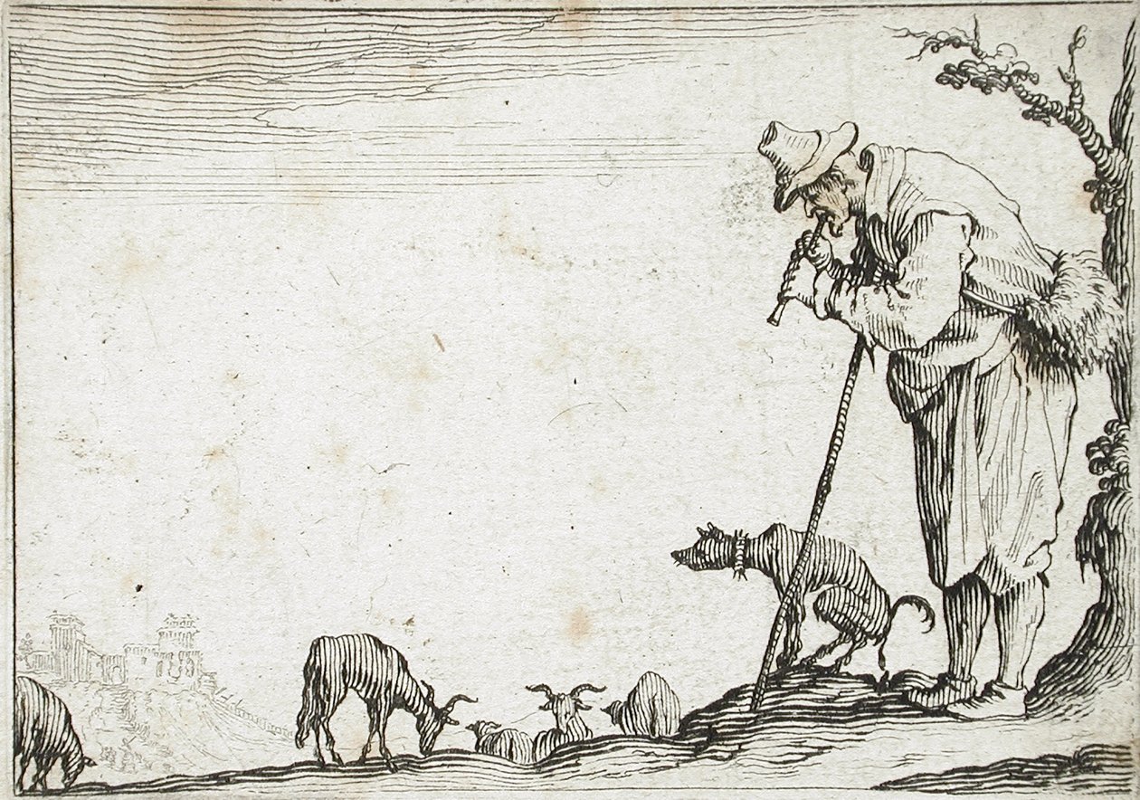 Pastor tocando la flauta de Jacques Callot