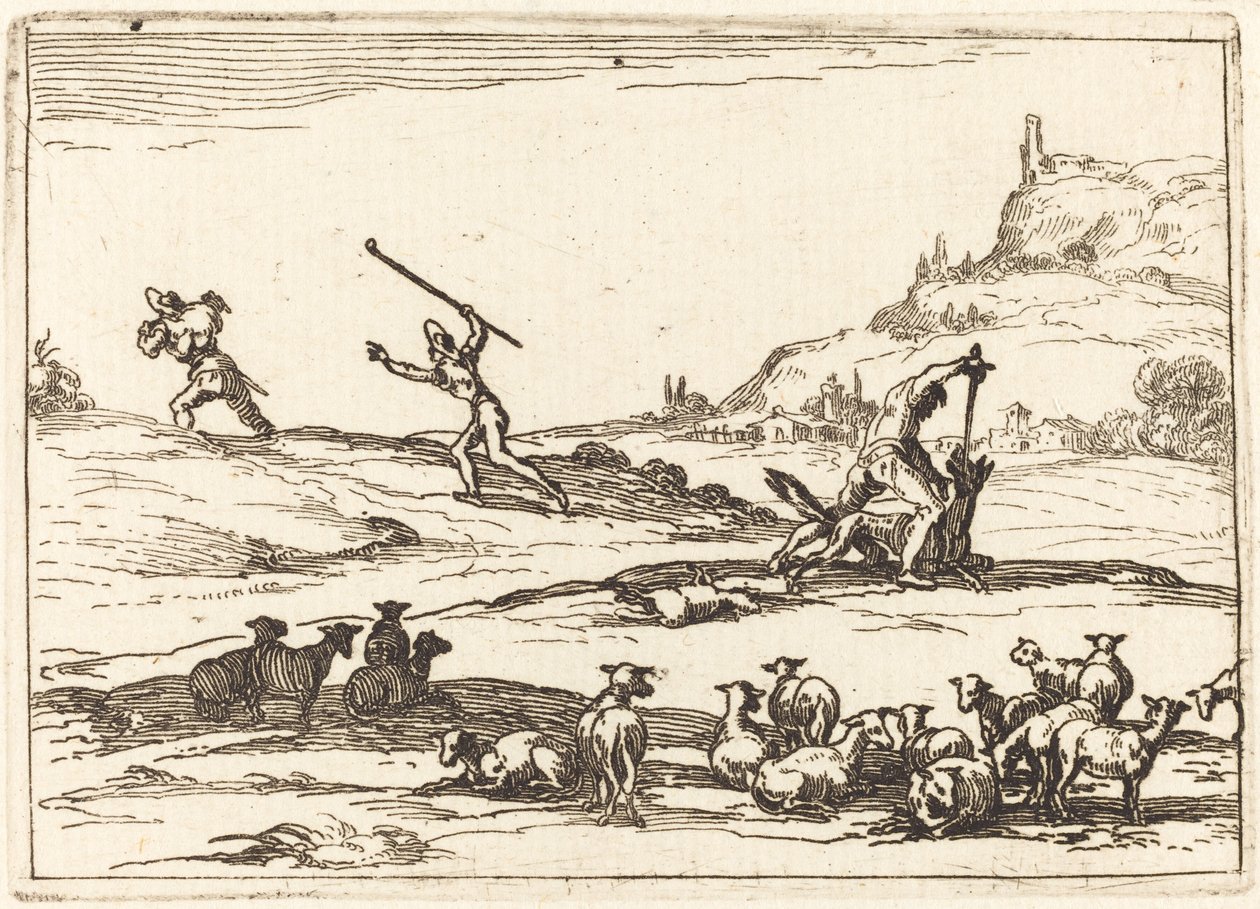 Pastores defendiendo sus rebaños de Jacques Callot
