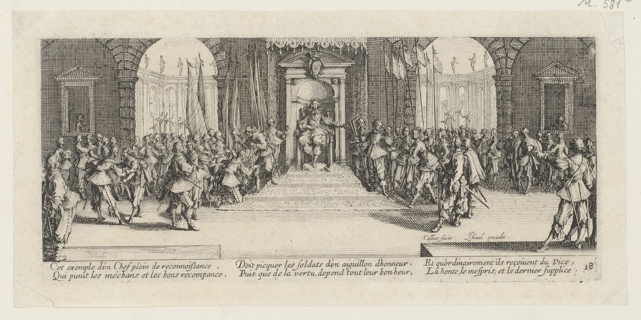 Adjudicación de soldados, hoja 18 de la serie «Los horrores de la guerra» de Jacques Callot