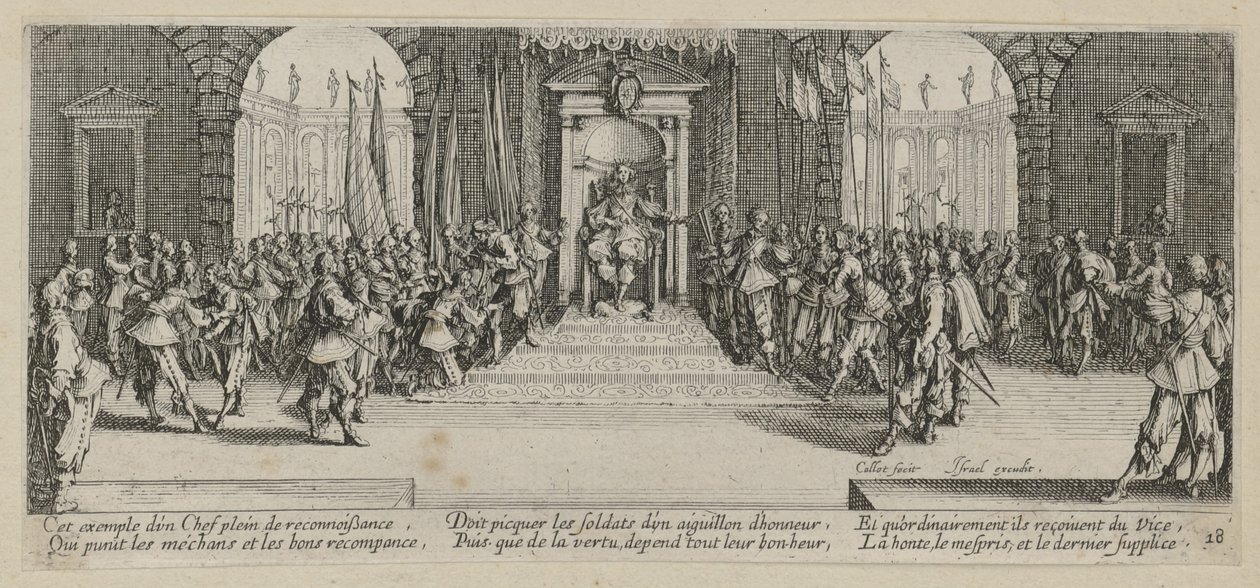 Distribución de la paga, lámina 18 de la serie "Las miserias de la guerra" de Jacques Callot