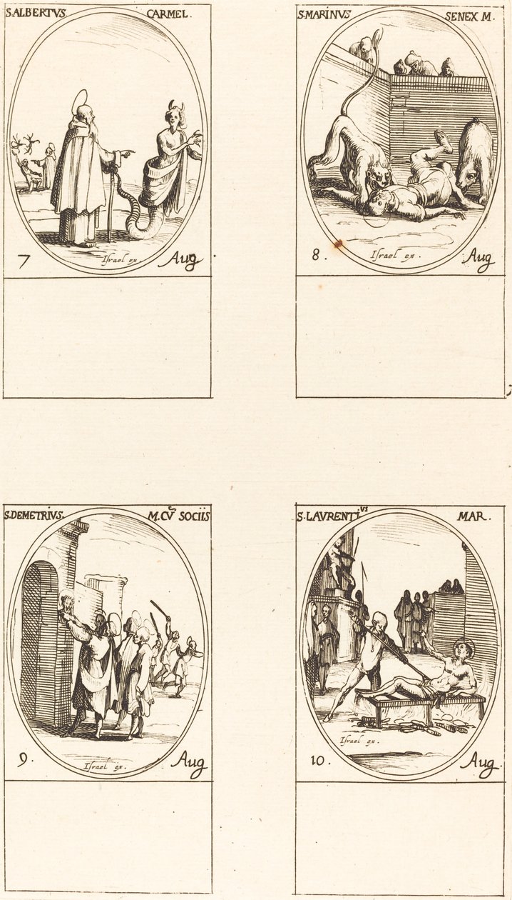San Alberto de Sicilia, Carmelita; San Marino; San Demetrio y compañeros; San Lorenzo de Jacques Callot