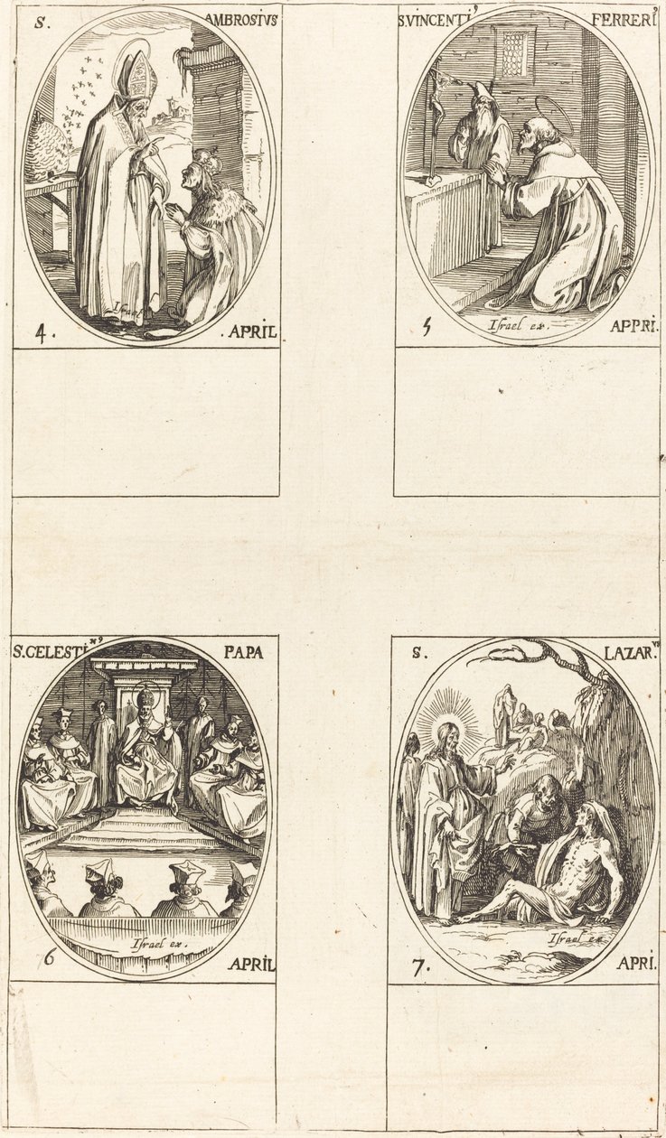 San Ambrosio; San Vicente Ferrer; San Celestino; San Lázaro de Jacques Callot