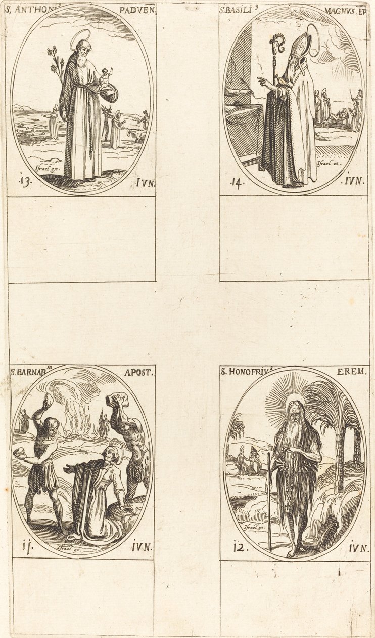 San Bernabé, Apóstol; San Honofrio; San Antonio de Padua; San Basilio el Grande de Jacques Callot