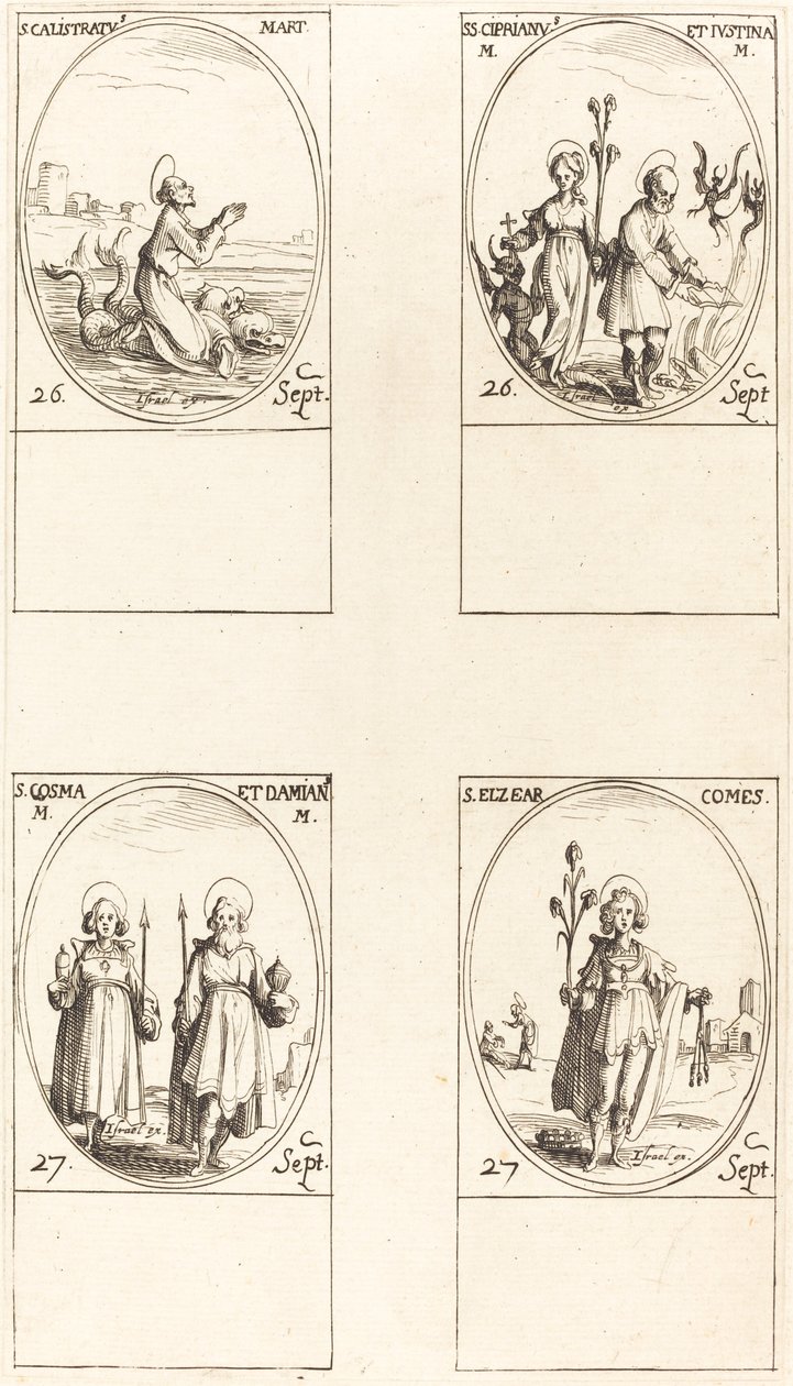 San Calistrato, Santos Cipriano y Justina, Santos Cosme y Damián, San Elzear, Conde de Jacques Callot