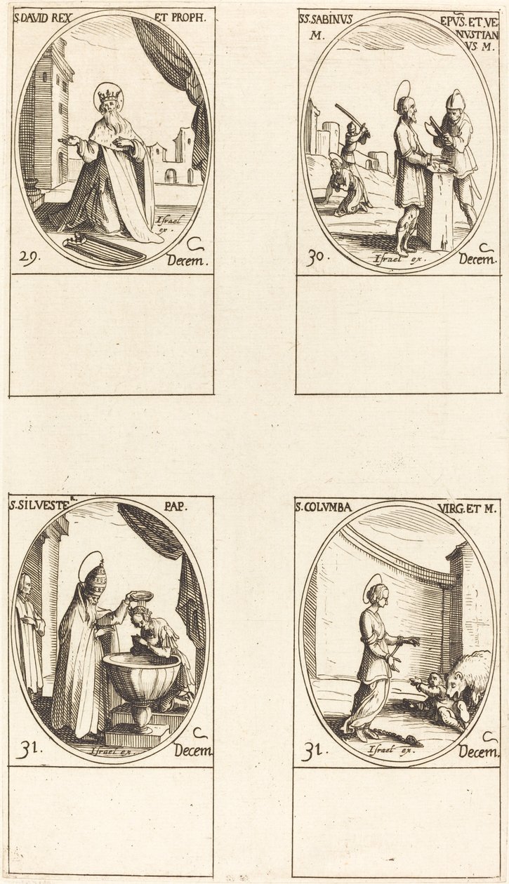 San David, rey y profeta; Santos Sabino y Venustiano; San Silvestre; Santa Colomba de Jacques Callot