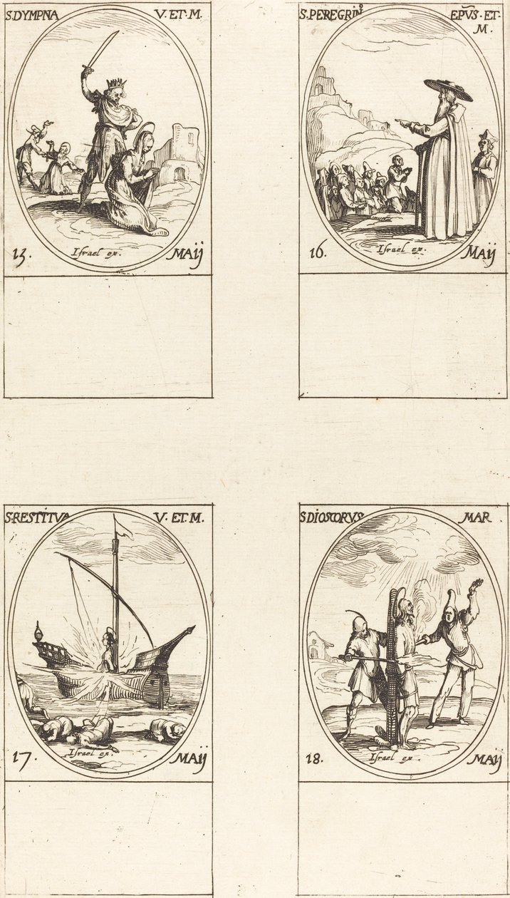 Santa Dympna, San Peregrino, Santa Restituta, San Dioscoro de Jacques Callot