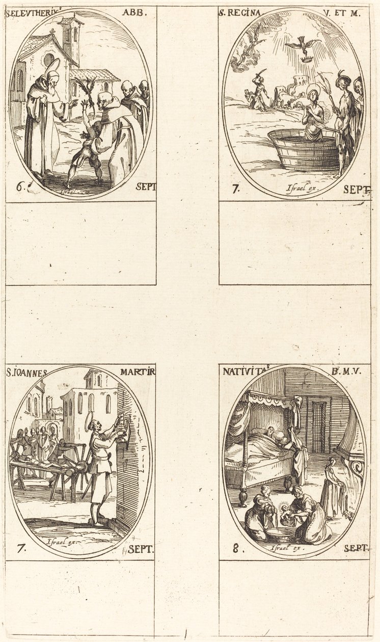 San Eleuterio, Abad; Santa Regina; San Juan; La Natividad de la Virgen de Jacques Callot
