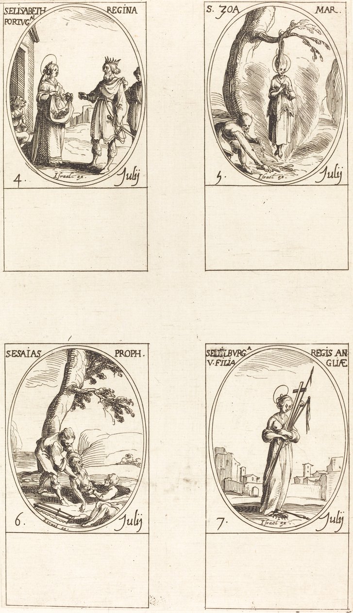 Santa Isabel de Portugal, Santa Zoe, San Isaías, Profeta, Santa Edelburge de Jacques Callot