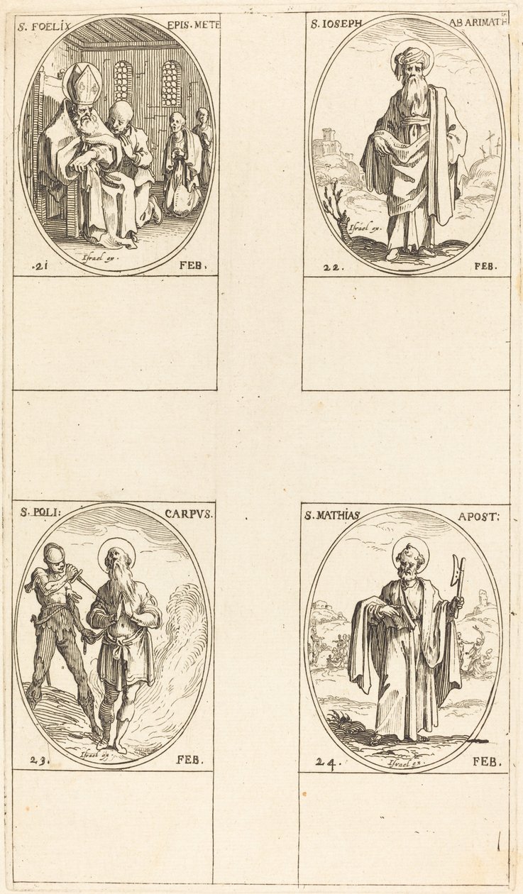 San Félix; San José de Arimatea; San Policarpo; San Matías, Apóstol de Jacques Callot