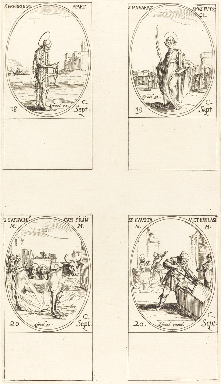 San Ferreolus, San Januarius, San Eustachius y sus Hijos, Santos Fausta y Evelasius de Jacques Callot