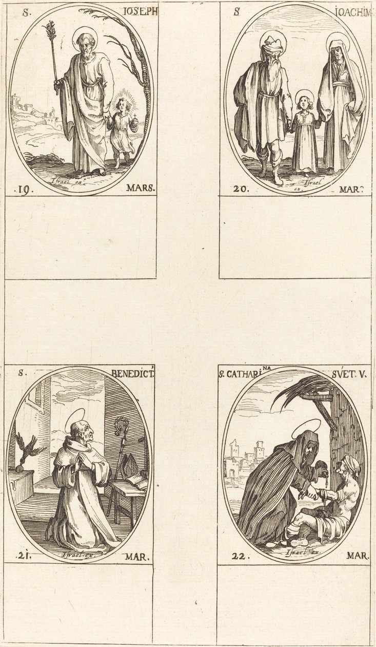 San José, San Joaquín, San Benito, Abad, Santa Catalina de Suecia de Jacques Callot