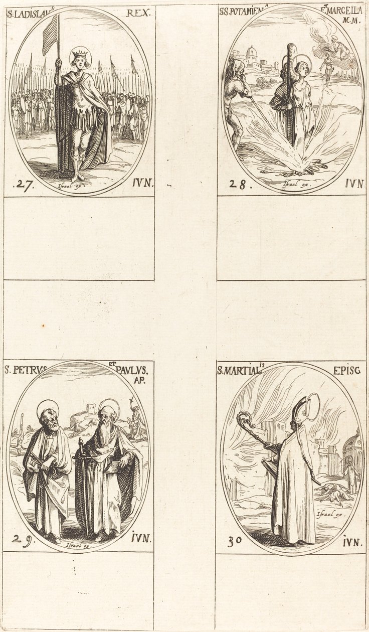 San Ladislao, Santa Potamiana y Santa Marcela, Santos Pedro y Pablo, Apóstoles, San Marcial de Jacques Callot