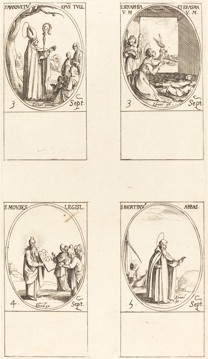 San Mansueto; Santas Serapia y Erasma; Moisés; San Bertín, Abad de Jacques Callot