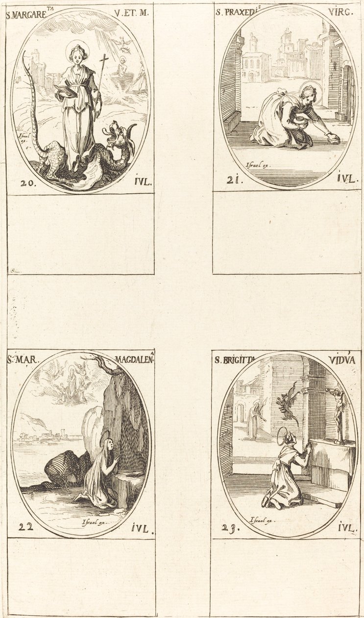 Santa Margarita de Antioquía, Santa Praxedes, Santa María Magdalena, Santa Brígida de Suecia de Jacques Callot