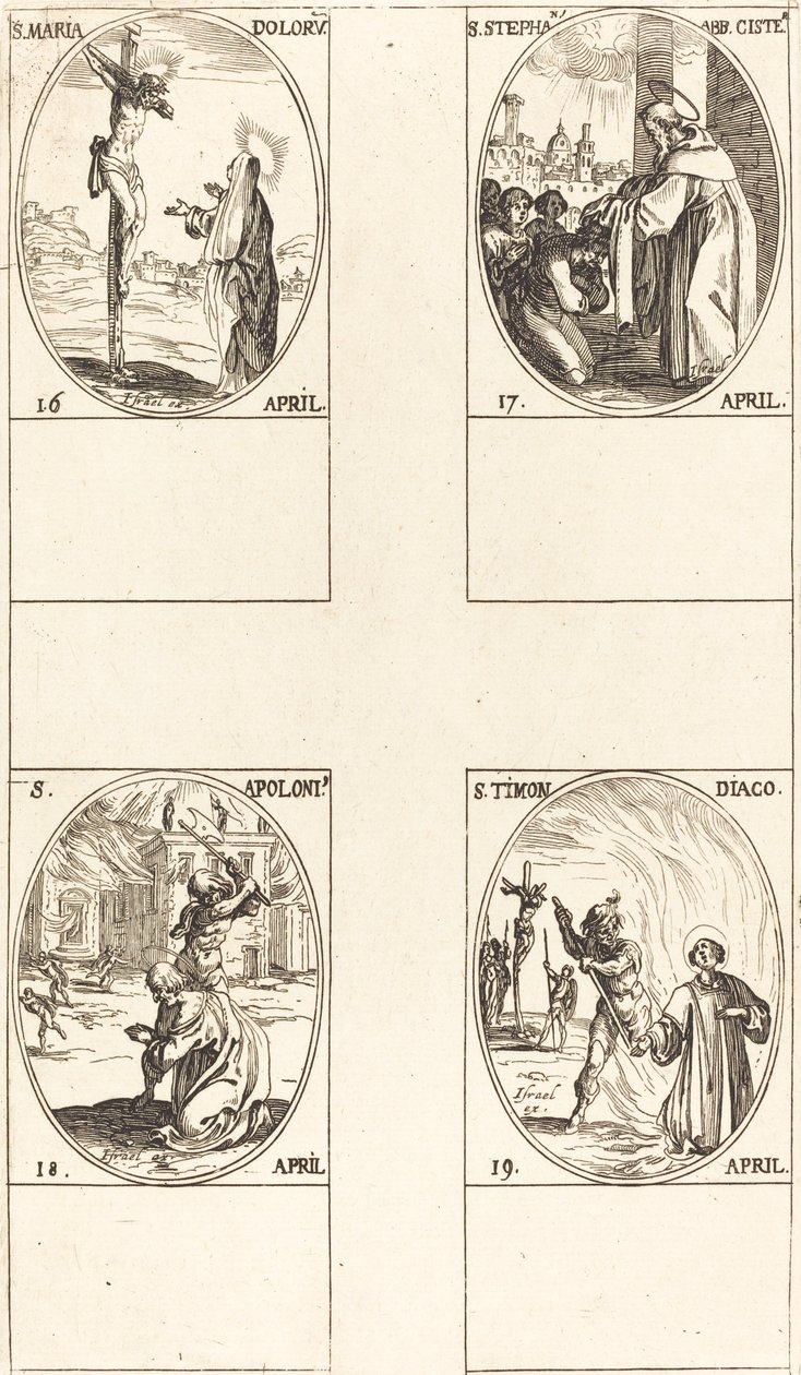 Santa María Dolorosa; San Esteban, Abad; Santa Apolonia; San Timón de Jacques Callot