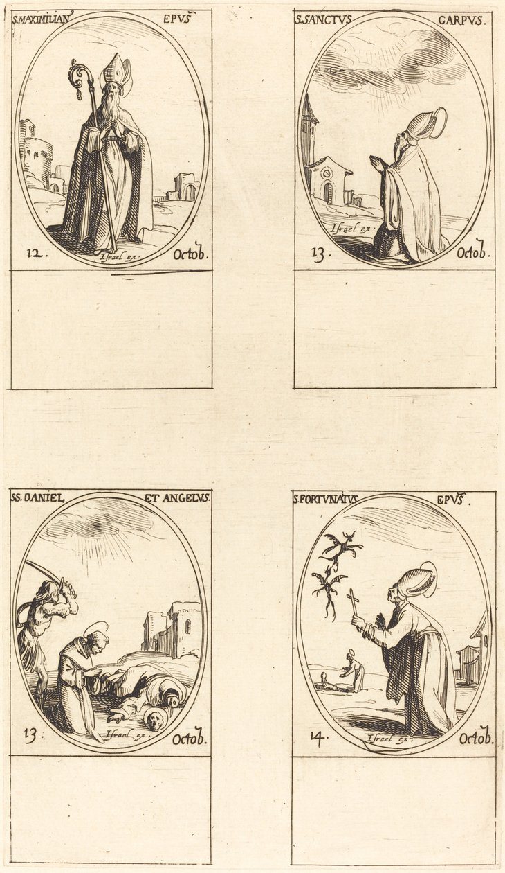 San Maximiliano, San Carpo, San Daniel y Angelus, San Fortunato de Jacques Callot