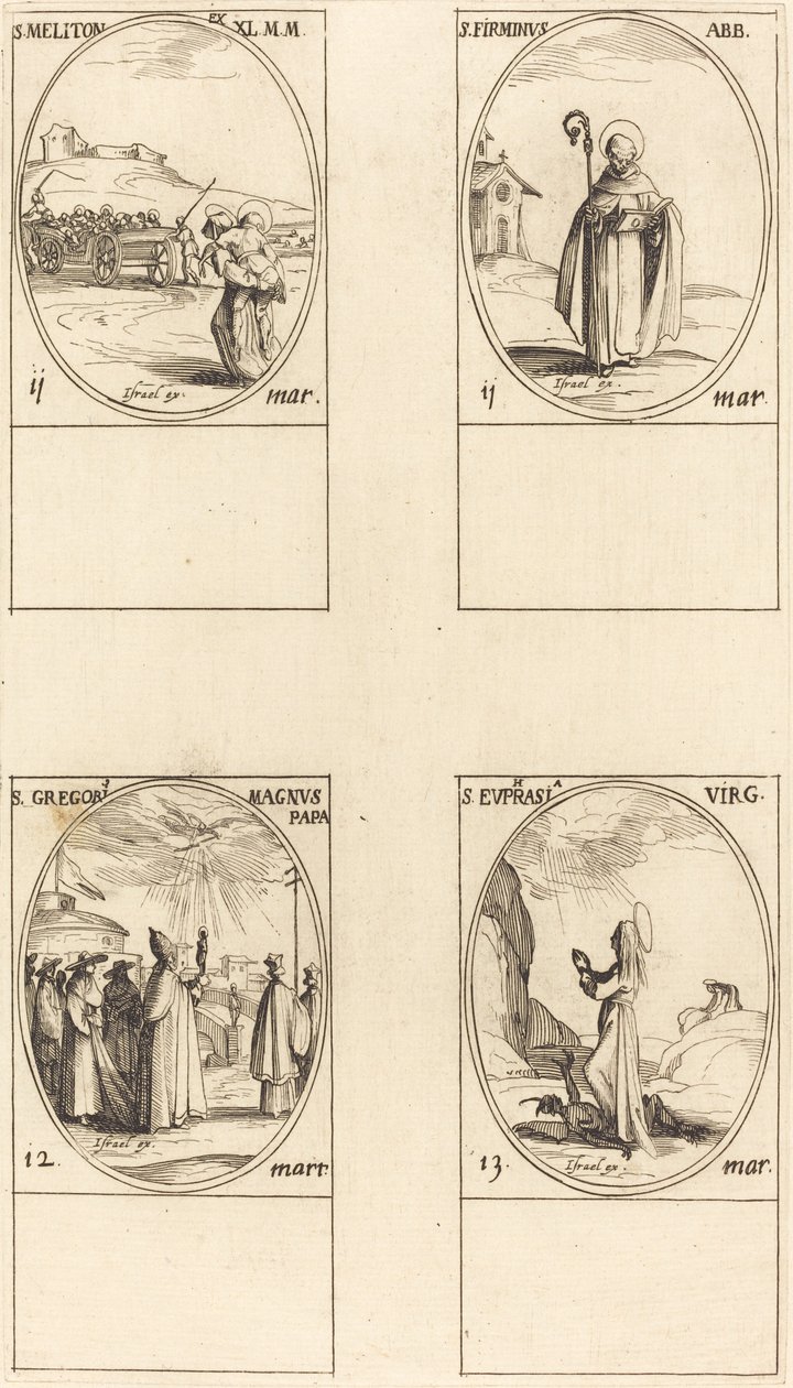 San Melitón; San Firmino; San Gregorio Magno; Santa Eufrasia de Jacques Callot