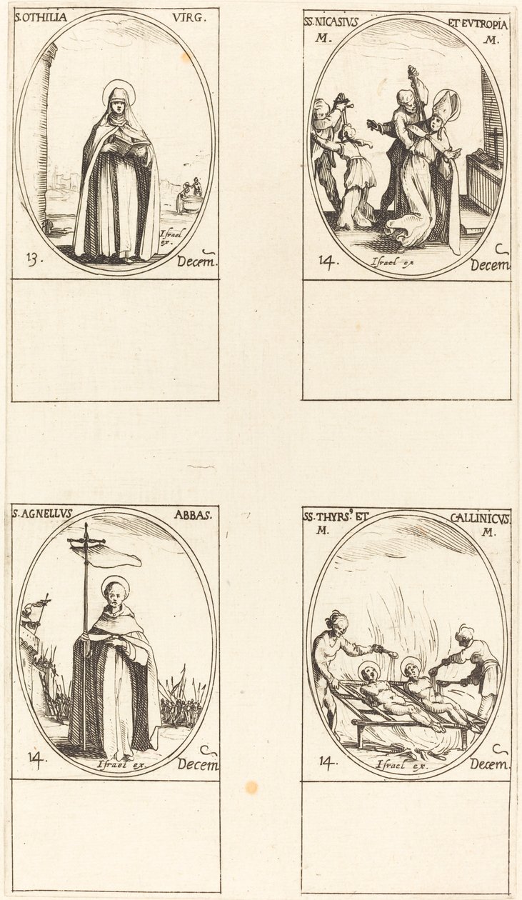 Santa Otilia; Santos Nicasius y Eutropia; San Agnelus; Santos Thyrs y Callinicus de Jacques Callot