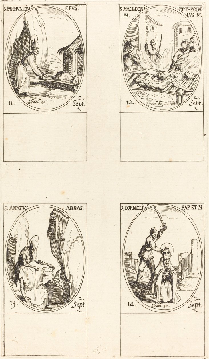 San Pafnucio; Santos Macedonio y Teódulo; San Amato; San Cornelio de Jacques Callot