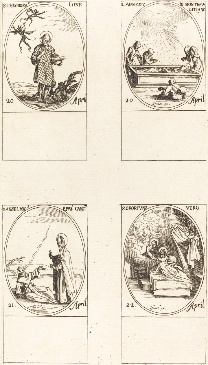 San Teodoro; Santa Inés de Monte Pulciano; San Anselmo, Arzobispo de Canterbury; San de Jacques Callot