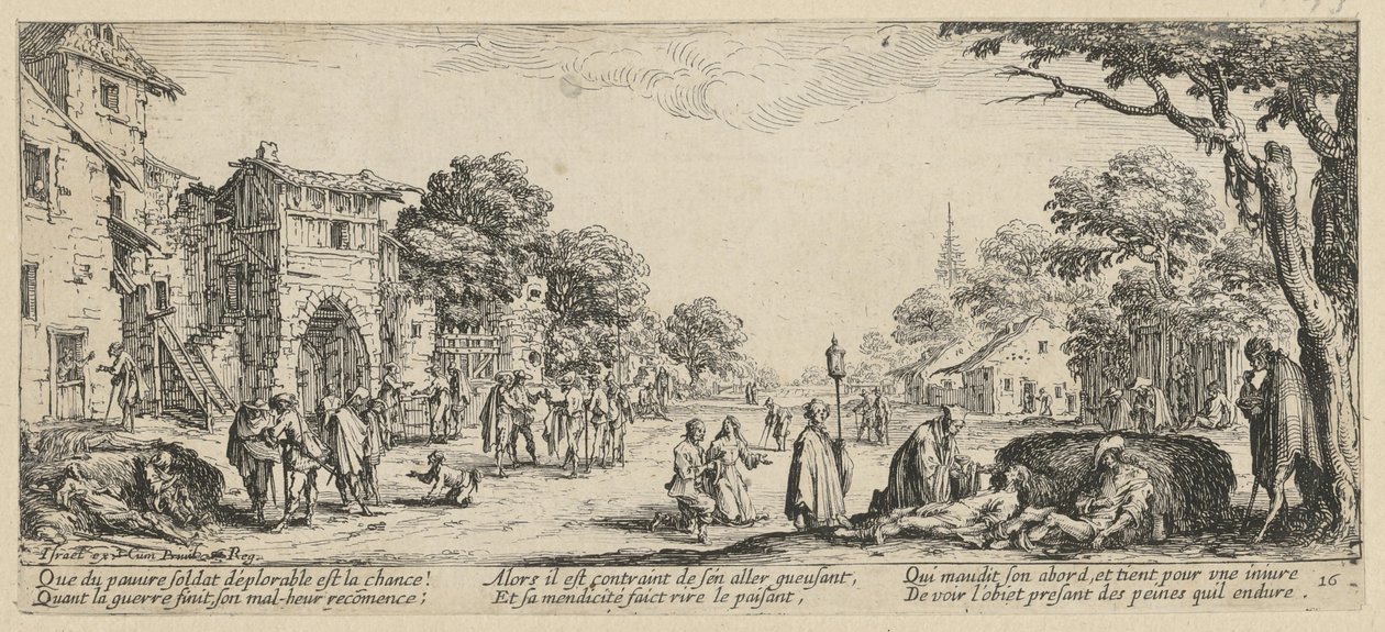 Moribundos al borde de la carretera, lámina 16 de la serie «Los horrores de la guerra» de Jacques Callot
