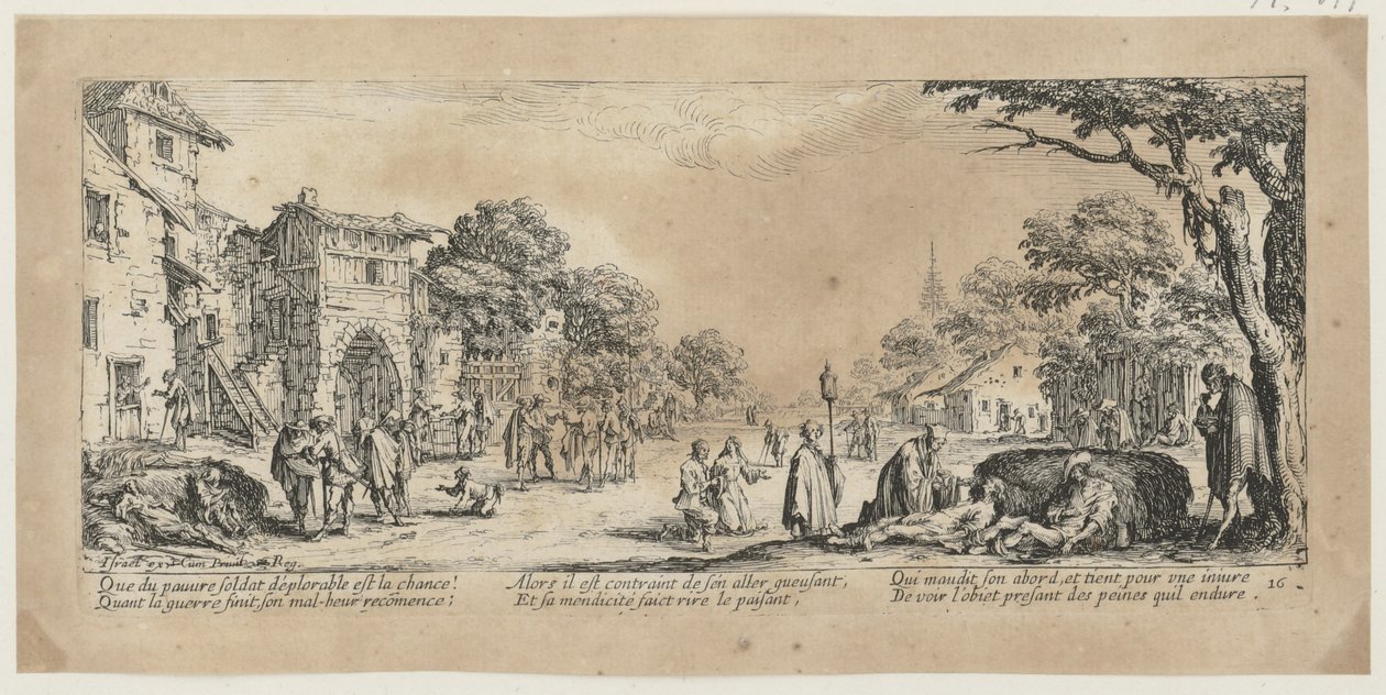 Moribundos al borde de la carretera, lámina 16 de la serie «Los horrores de la guerra» de Jacques Callot